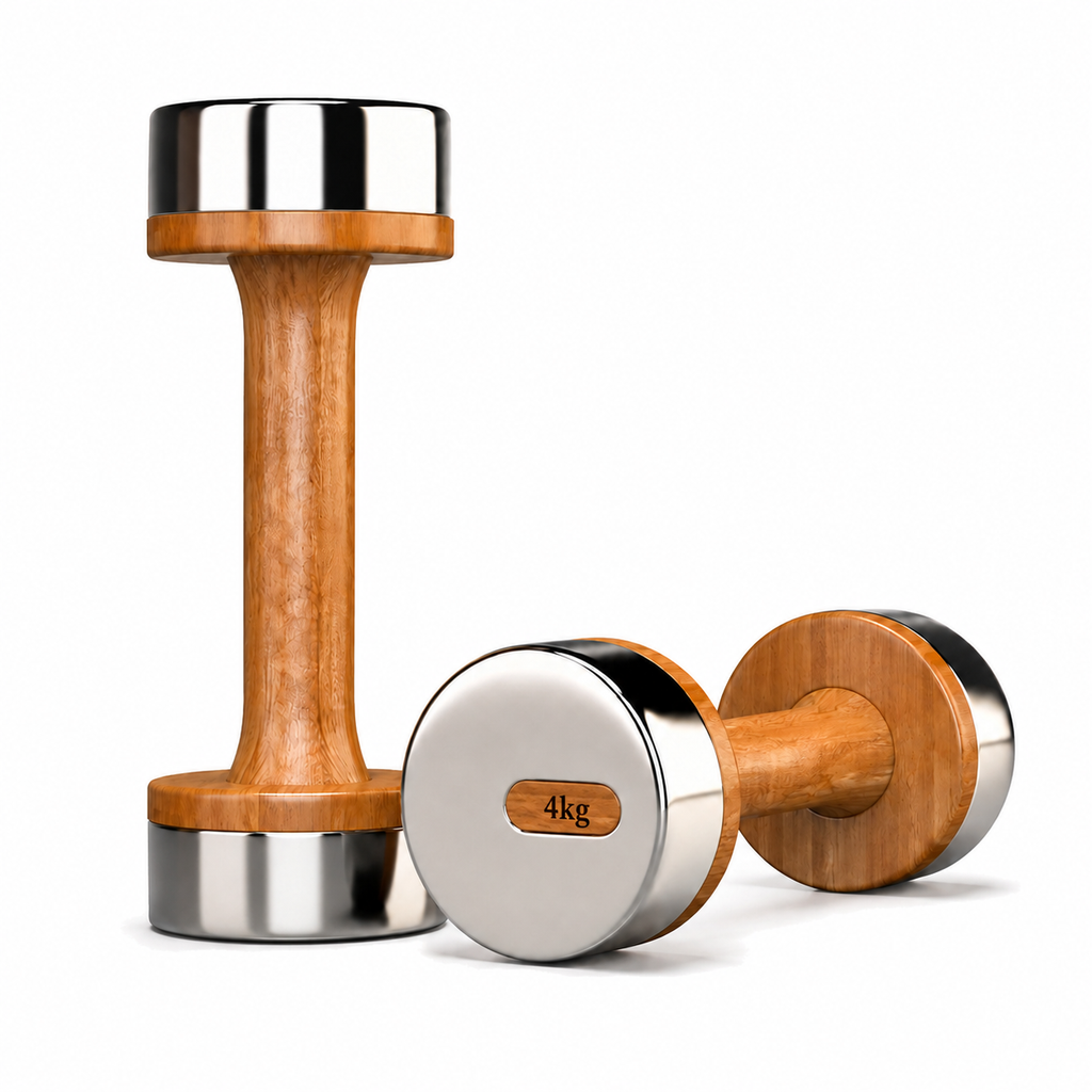 Luxury wood-style steel dumbbells 4KG pair